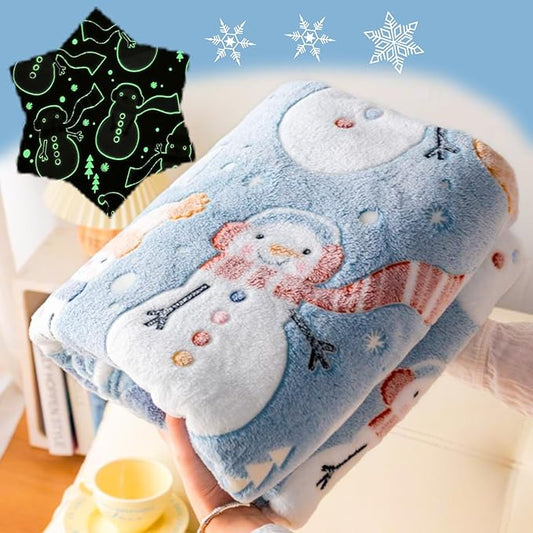 Christmas Snowman Blanket Gift, Glow in The Dark Blanket, Cozy Soft Fleece Blanket for Holiday Décor, Children Boys Girls Teens Holiday Theme Blanket, 50"*60", Kids Blanket, Sky Blue