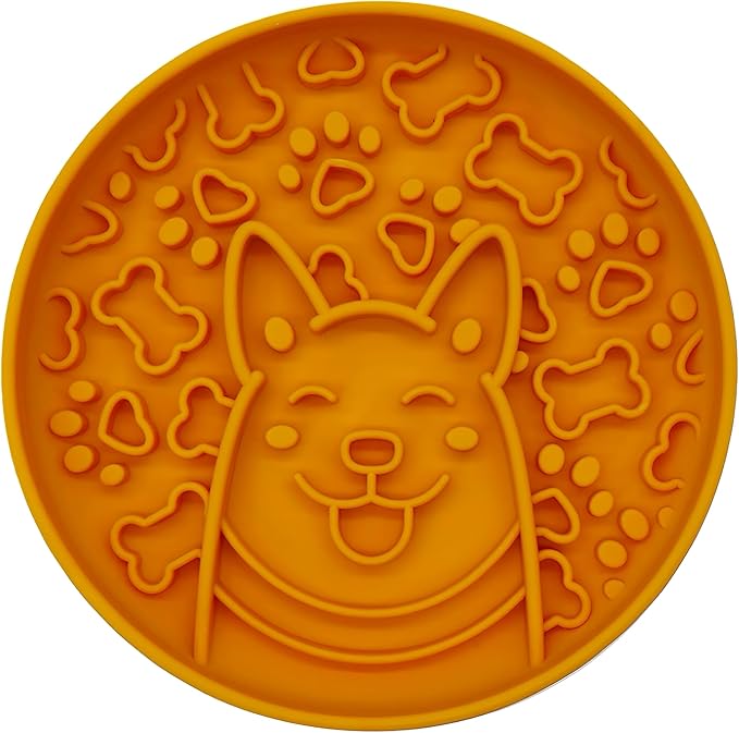 Slow Feeder Dog Bowl, Pet Food Mat with Silicone Base Non-Slip, Healty Eating for Fast Eaters,Easy Clean Dishwasher Safe,for Small Medium Dogs Cats(Dark Yellow)