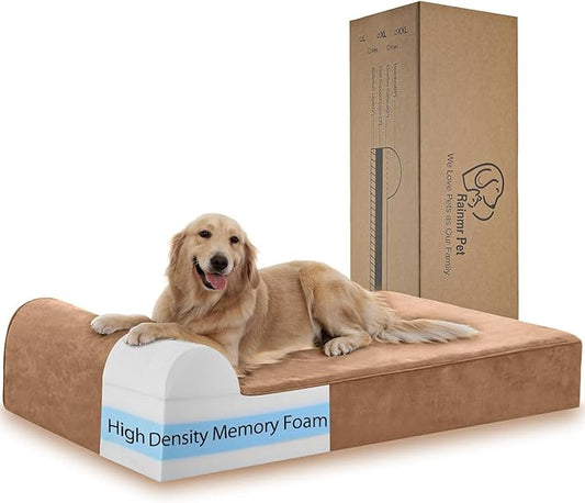 Orthopedic Dog Beds for Large Dogs, 7" Memory Foam Dog Beds with Waterproof Liner, Chew Proof Microsuede Cover, Removable and Washable, Nonskid Bottom, 60"x48"x7" XXL Khaki