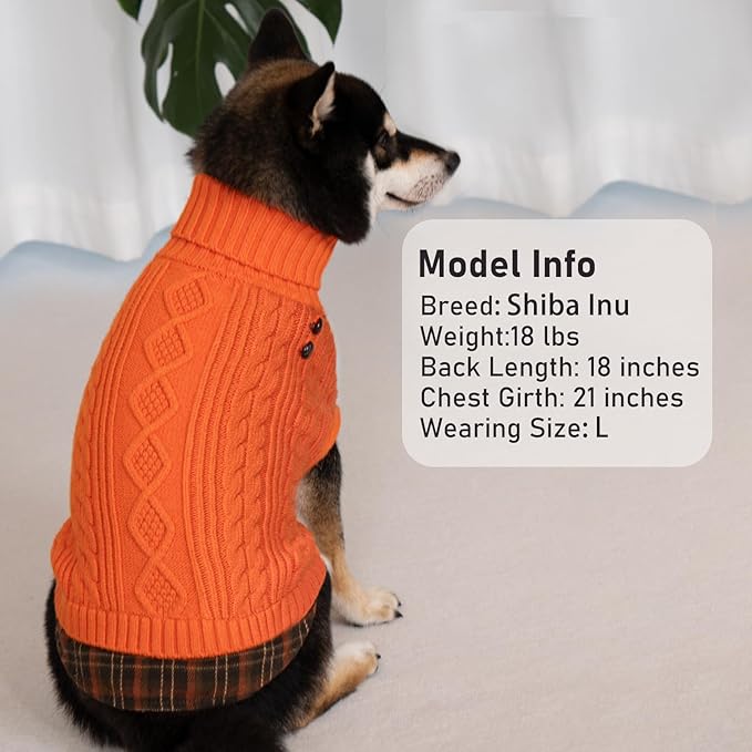 KYEESE Dog Sweater Soft Pullover Dog Sweaters for Small Dogs Girl Stretchy Knitwear Cat Clothes Comfy Pet Coat for Fall Winter Cold Weather Warm Turtleneck Small Dogs Sweater with Gingham Patchwork