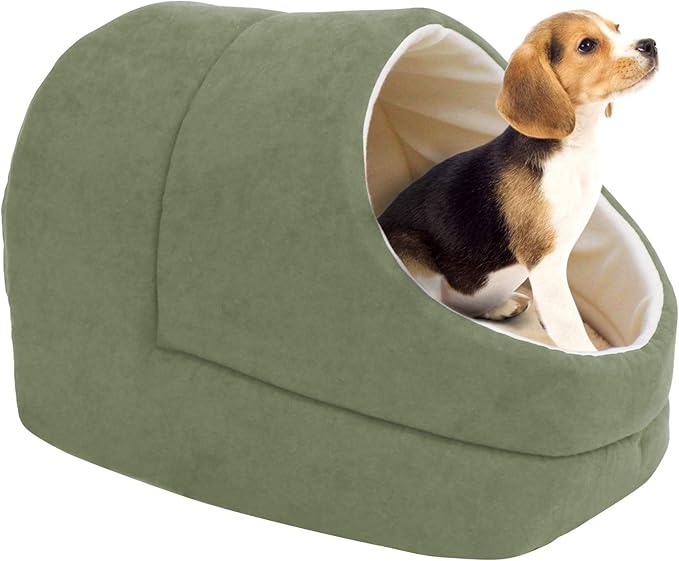 4 in 1 Self Warming Burrow Cat Bed, Pet Hideway Sleeping Cuddle Cave (Sage Green-2)