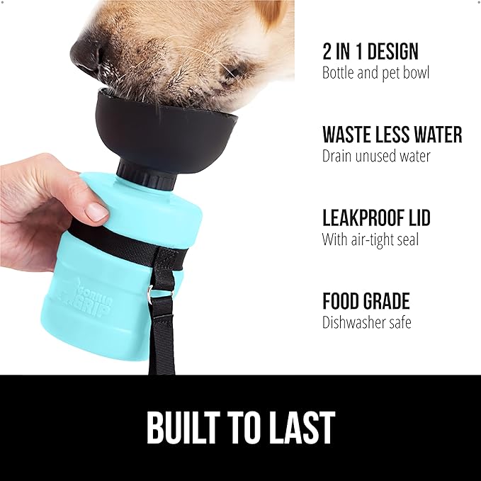 GORILLA GRIP Dog Water Bottle, Portable Water Bowl Dispenser for Dogs, 20 oz Leak Proof Pet Travel Squeeze Bottles, Food Grade Silicone, Puppy Essentials, Hiking Camping Trip Accessories, Turquoise