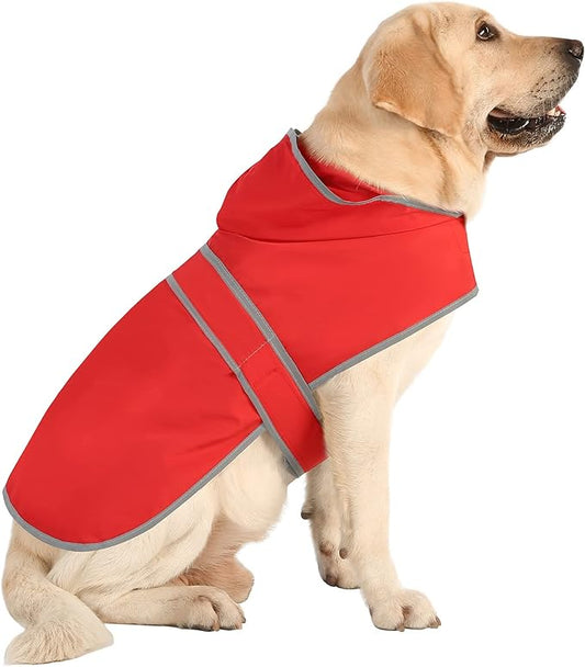 Dog Raincoat for Medium Dogs Waterproof Hooded Rain Jacket with Reflective Strips Leash Hole & Poncho Adjustable Fit (Red,L)