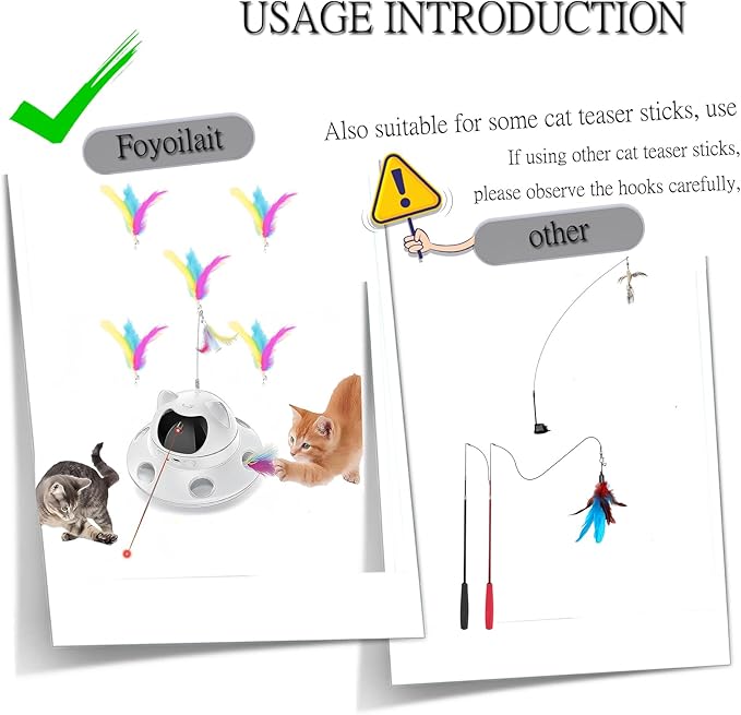 5-Piece Cat Toy Retractable Feather Accessories - Replaceable Interactive Teaser Accessories for Cats and Kittens - Durable Feathers for Hunting Games