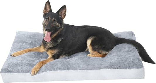Washable Dog Bed for Large Sized Dog, Crate Bed Plush Pet Kennel Pad with Non-Slip Bottom, Pet Sleeping Mat, 35x23 Inch, Light Gray