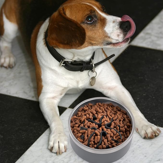 Jaoul Slow Feeder Dog Bowls Insert, Puzzle Slow Feeder Insert with 30 Octopus Suction Cups for Small Medium Large Size Dog Food Bowl (4.72 inch, Black)