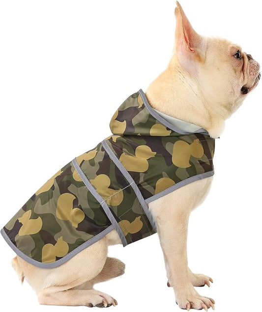 Dog Raincoat for Medium Dogs Waterproof Hooded Rain Jacket with Reflective Strips Leash Hole & Poncho Adjustable Fit (CamoDuck,M)