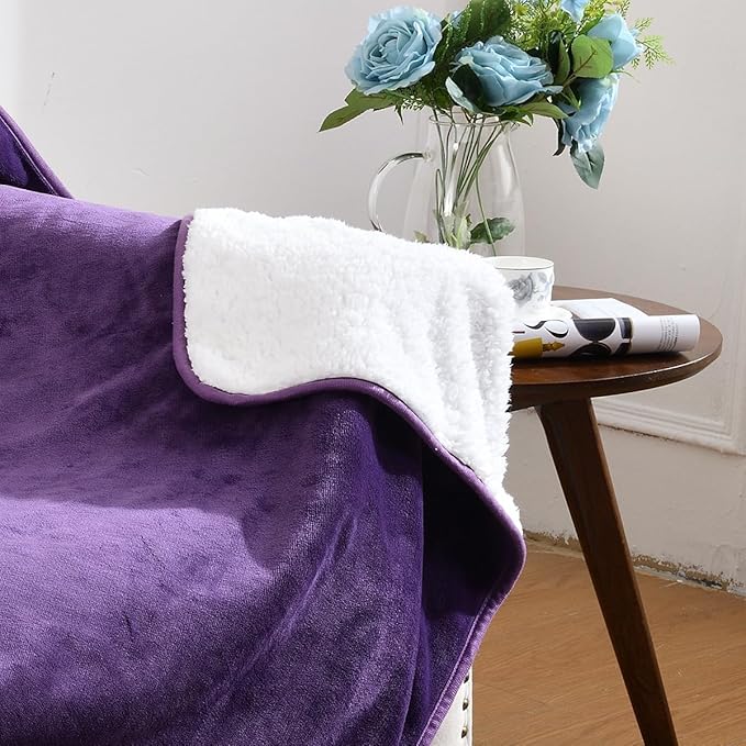 Waterproof Blanket for Bed Couch Sofa, Soft Liquid Pee Proof Pet Blanket for Dog Puppy Cat, Reversible Sherpa Fleece Furniture Protector (Dark Purple, 30x40 inches)
