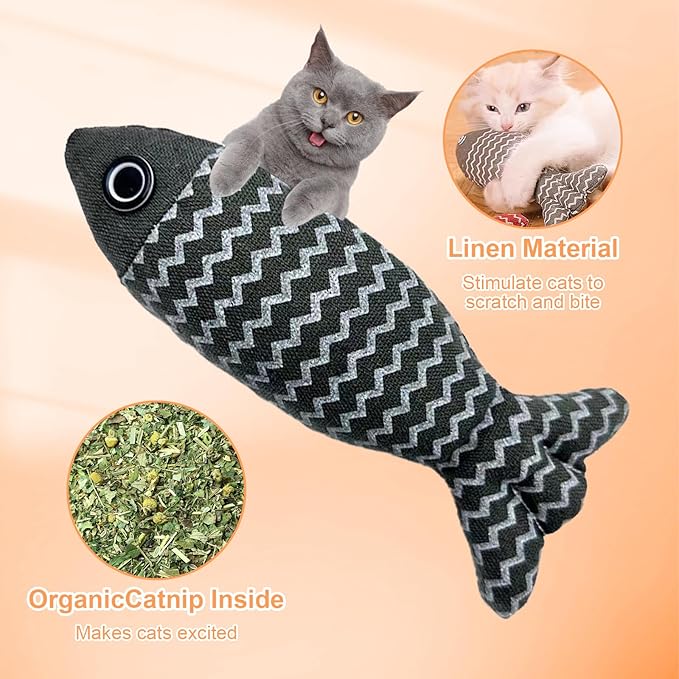 Wanheart Cat Toy Fish, 1 Piece Navy Catnip Toys, Soft Linen, Indoor Cat Interactive Exercise Kick Toys 7.8 Inch for All Breeds of Cats