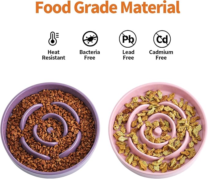 Purple Elevated/Raised Dog Bowl Ceramic Slow Feeder with Wood Stand for Small Medium Large Dogs, 8.66 in Dog Dish to Slow Down Eating,Modern Heavy Slow Puppy Bowl for Fast Eaters