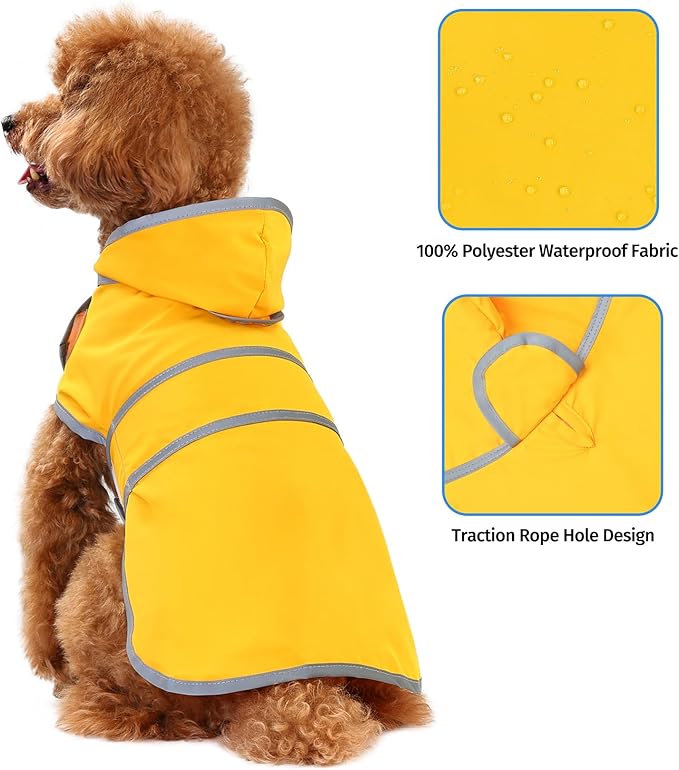 Dog Raincoat Hooded,Waterproof Rain Coat for Dogs with Adjustable Belly Strap,Reflective Strips, Lightweight Slicker Poncho Rain Jacket for Small Medium Large Dogs