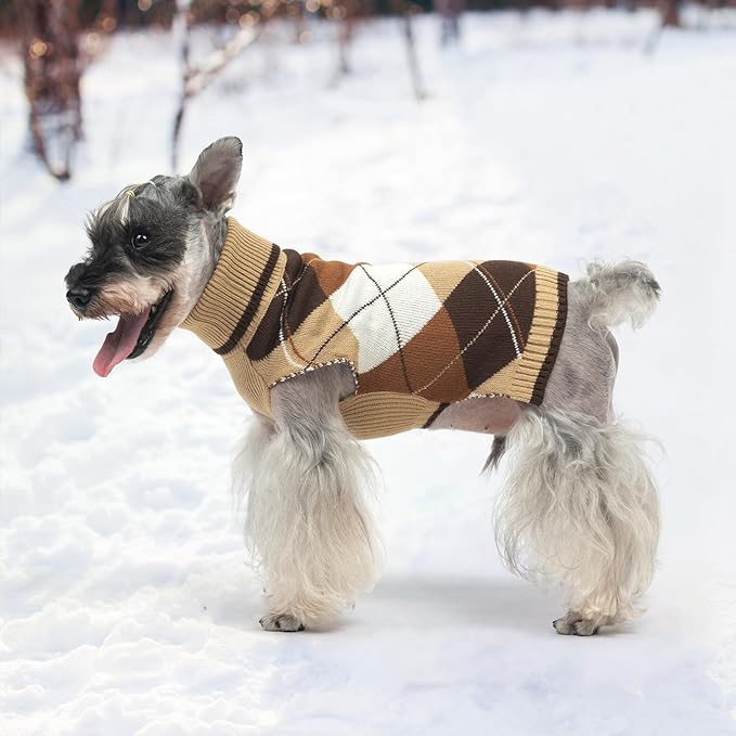 KOOLTAIL Dog Sweater Pet Knitted Clothes - Classic Plaid Pullover Turtleneck Thick Warm Fall Dog Sweaters with Leash Hole, Soft Dog Winter Clothes for Small Medium Large Dogs Cats Puppy Girls Boys, L
