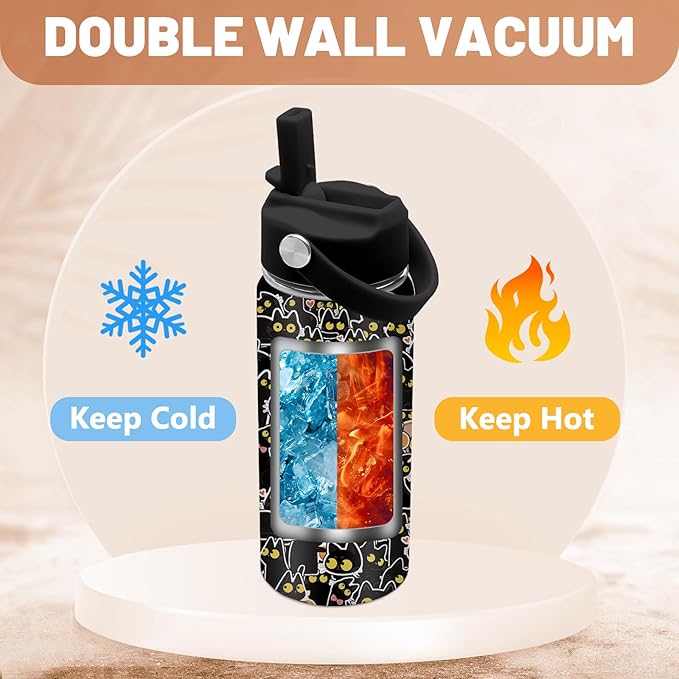 16 oz Water Bottle with Straw Lid, Stainless Steel Insulated Cats Tumbler, Cute Cat Water Bottles for Travel, Cats Lovers Gifts Cups