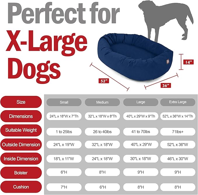 Majestic Pet 52 Inch Suede Shredded Memory Foam Mix Calming Extra Large Dog Bed Washable 52 x 35 x 11 (Inch) - Cozy Soft Round Dog Bed with Spine for Head Support - Pet Bed Navy