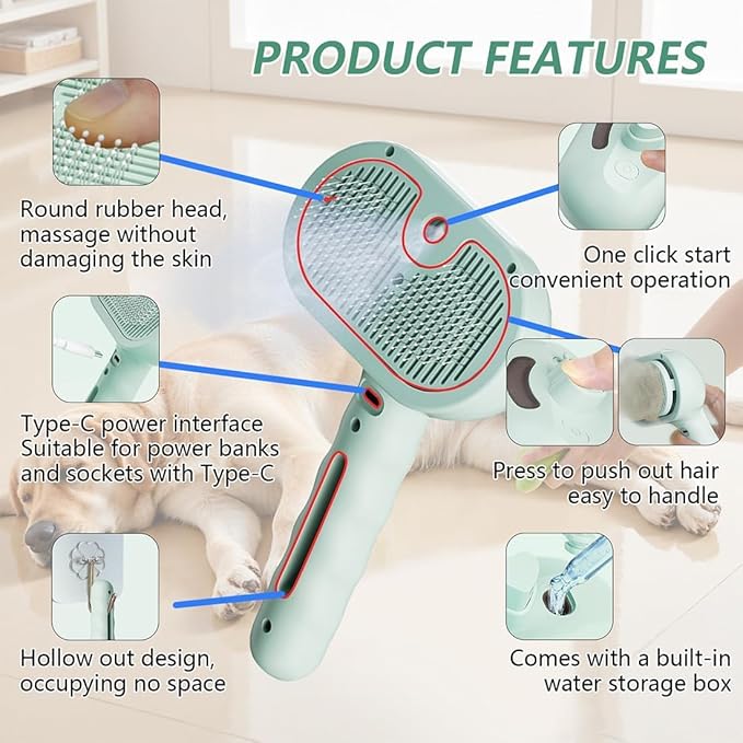 Pet Steam Brush for Dog and Cat,3 in 1 Spray Hair Removal Comb,Steam for Shedding & Grooming,Water Brush for Long and Short Haired Pets Remove Tangled Loose Hairs (White)