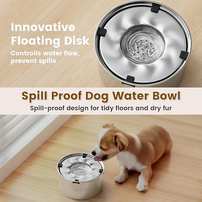Dog Water Bowl No Spill,5.6LStainless Steel Dog Water Bowl with Anti-Slip,Spill Proof Slobber Stopper No Drip Slow Drinking Feeder for Sloppy Messy Drinkers,Indoor and Outdoor Use