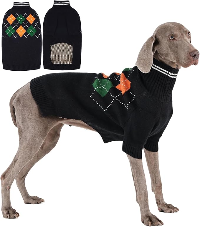 XL Boy Dog Sweater, Dog Sweaters for Large Dogs Boy, Winter Warm Pullover, Turtleneck Knit Dog Christmas Sweater with Sleeves, Soft Stretchy Knitwear for Cold Weather, Holidays - Black