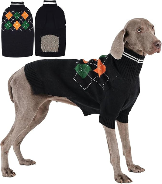 XL Boy Dog Sweater, Dog Sweaters for Large Dogs Boy, Winter Warm Pullover, Turtleneck Knit Dog Christmas Sweater with Sleeves, Soft Stretchy Knitwear for Cold Weather, Holidays - Black