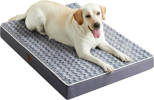 Figopage Orthopedic Memory Foam Dog Bed for Large Dogs, Waterproof Dog Crate Bed, Washable Pet Mat with Removable Cover and Nonskid Bottom