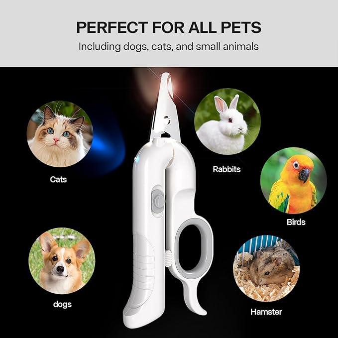 PAKEWAY Dog Nail Clippers with LED Light - Pet Nail Trimmer and File for Large Dogs, Small Dogs, Puppies, Cats, and Rabbits