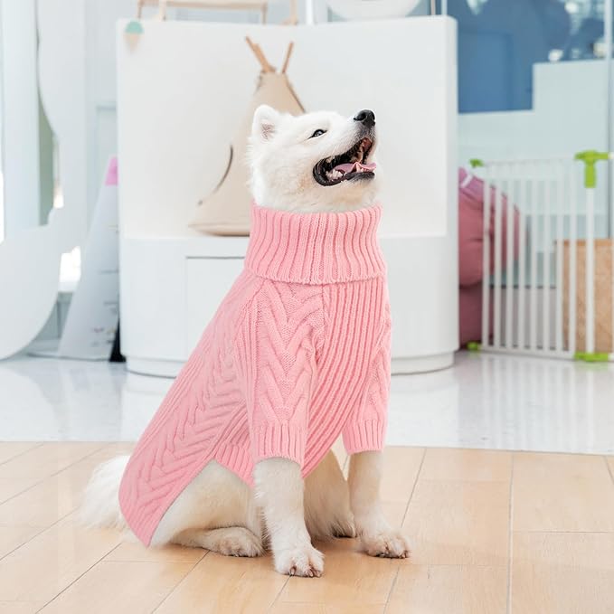 Dog Knitted Sweaters for Medium Large Dogs, Dog Winter Turtleneck, Pet Warm Pullover Thick Sweatshirt Beagle, Bulldog, Husky, Golden Retriever, Labrador, Samoyed, Rottweiler Pink 3XL