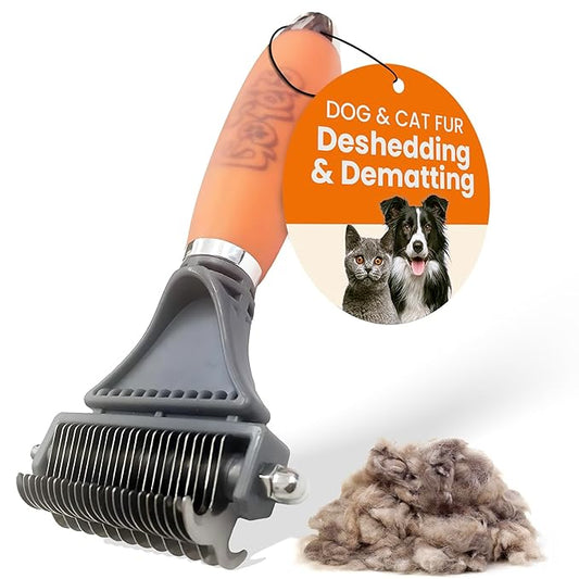 GoPets Double-Sided Dematting Tool & Deshedding Brush for Dogs & Cats, Pet Friendly Undercoat Rake for Shedding, Mat Remover for Long & Thick Coats, Dog Comb for Grooming, Cat Hair Detangler