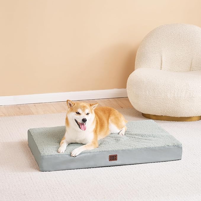 EHEYCIGA Orthopedic XXL Dog Beds for Jumbo Dogs with Removable Washable Cover for Crate, Greyish Green, 47x29
