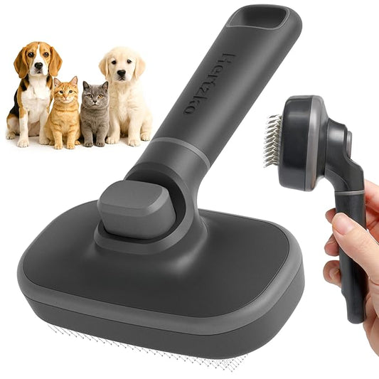Hertzko Self Cleaning Slicker Brush for Cats & Dogs – Grooming Tool for Shedding Long & Short Hair – Retractable Bristles – Easy-Clean Cat & Dog Deshedding Brush, Painless Detangling - Black