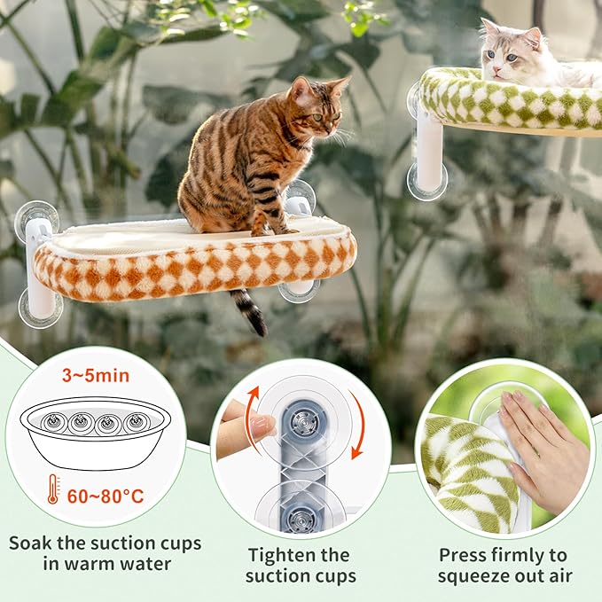 Sunhoo Cat Window Perch Bed Foldable Kitty Windowsill Hammock Shelf Seat Large Cats Suction Cup Indoor Kitten Window Sill Lounger with Soft Plush Cushion Machine Washable 21.26 * 11.8in (Green, M)