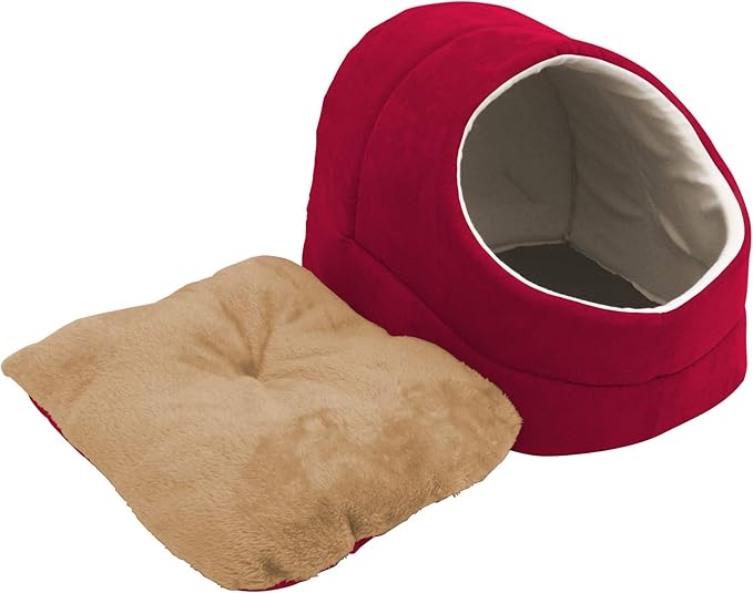 4 in 1 Self Warming Burrow Cat Bed, Pet Hideway Sleeping Cuddle Cave (Burgundy-2)