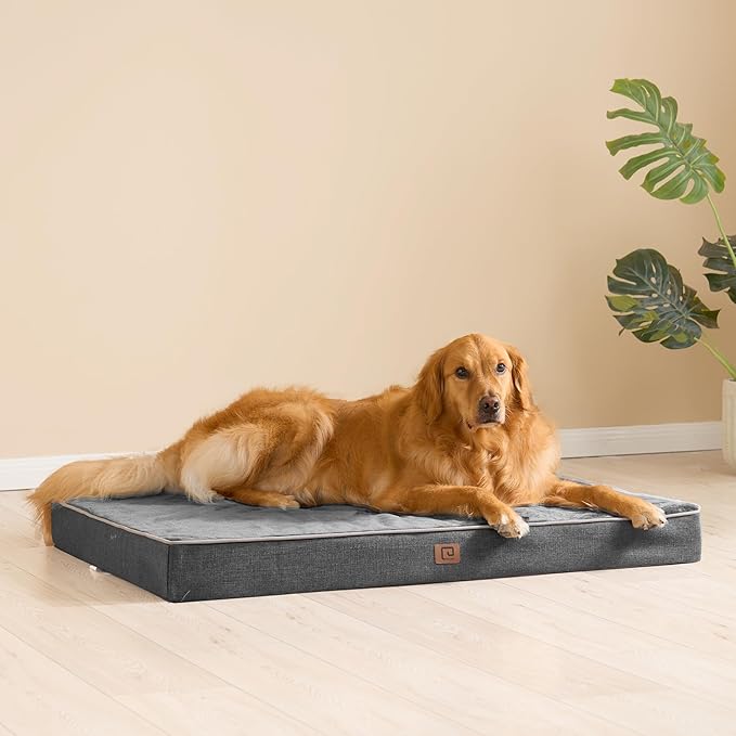 EHEYCIGA Waterproof Dog Bed Memory Foam 41x27, Orthopedic Dog Beds Mat for Gaint Dogs with Removable Cover, Dark Grey