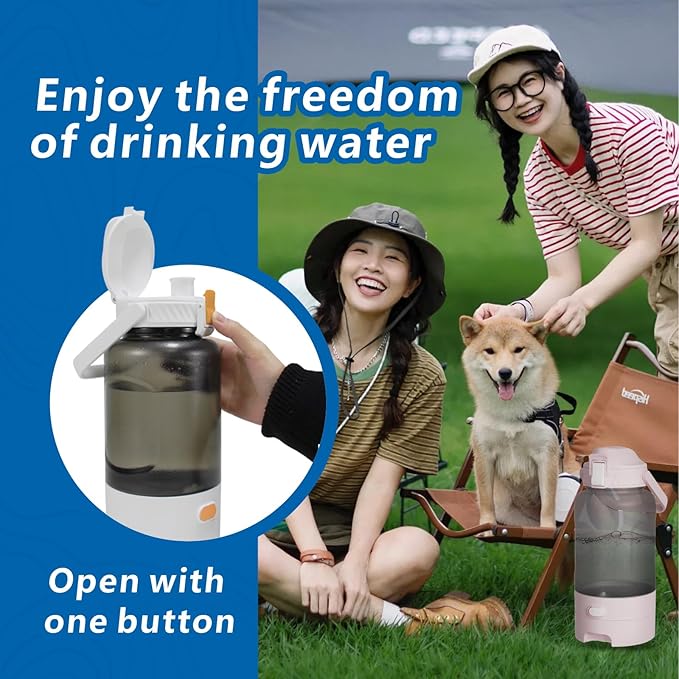 Dog Water Bottle Portable, 52oz Dog Travel Water Bottle, Dogs Water Dispenser for Camping Outdoor Walking Hiking (Gray)