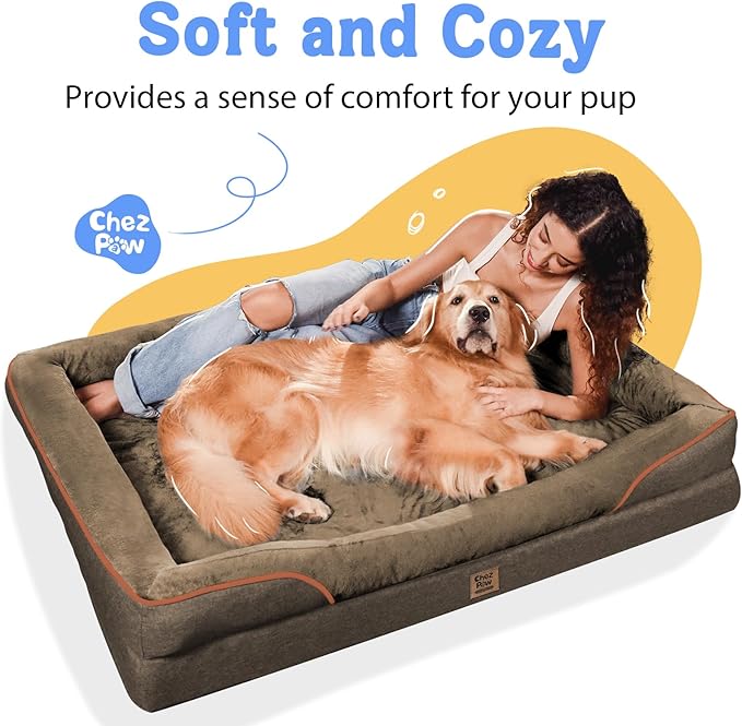 Washable Orthopedic Large Dog Bed -XL Large Dog Bed with Removable & Waterproof Cover Pet Beds with Foam Support for Big Size Dogs with Bolster
