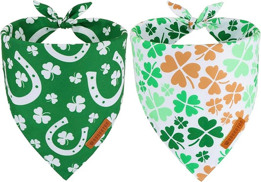 ADOGGYGO St. Patrick's Day Dog Bandana, Green Shamrock Scarf, Multi Size Offered, Saint Patrick Day Bandanas for Large and X-Large Dogs (X-Large)