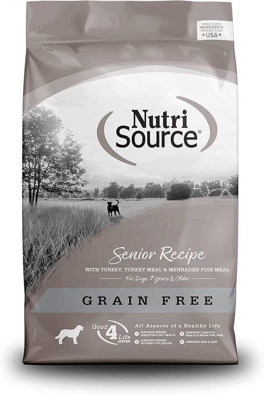 NutriSource Senior Grain Free Dry Dog Food, Turkey, Turkey Meal and Menhaden, 26LB