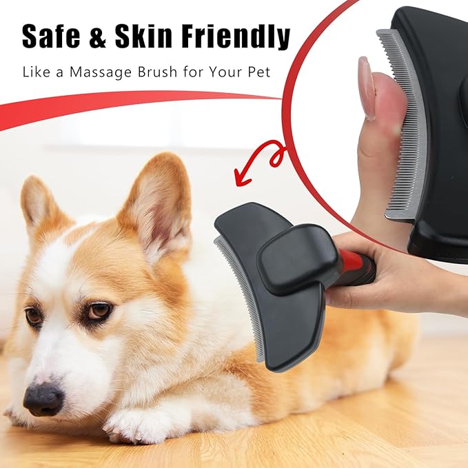 HOP Dog Deshedding Brush for Short Haired Dogs Cats Pets Professional Deshedding Tool Anti-Slip Handle & Detachable Head Highly Effective Deshedder Grooming Home of Paws(Black_L)