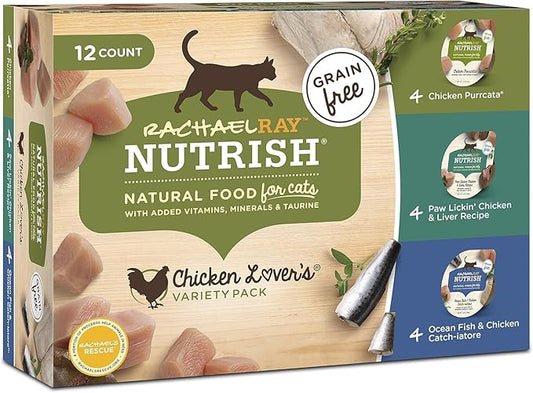 Nutrish Rachael Ray Natural Wet Cat Food, Chicken Lovers Variety Pack, 2.8 Ounce Cup (Pack of 12), Grain Free