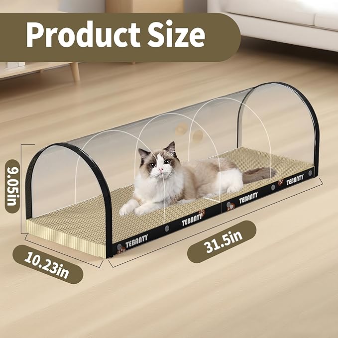 3 Function in 1 Cardboard Cat Scratcher Board, 31.5 in Cat Scratcher House, Cat Scratchers for Indoor Cats, Arched Cats Scratch Pad As Cat Bed, Cat Tunnel for Sleep, Grind Claws (Black)