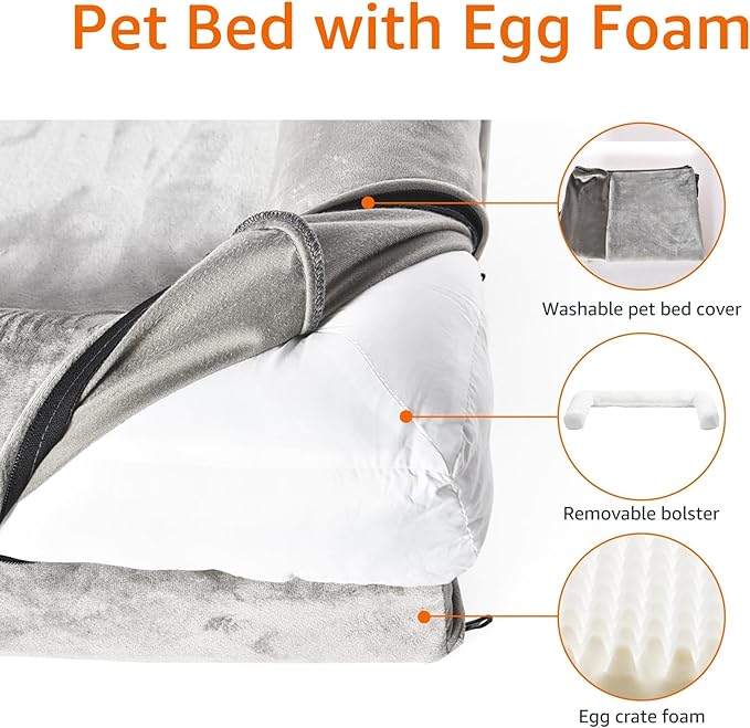 Amazon Basics Dog Bed with Cooling Gel Memory Foam, Pressure-Relief Support for Dogs up to 90lbs, Non-Slip Bottom, Machine Washable Cover, Extra Large Sized (44" x 35"), Taupe