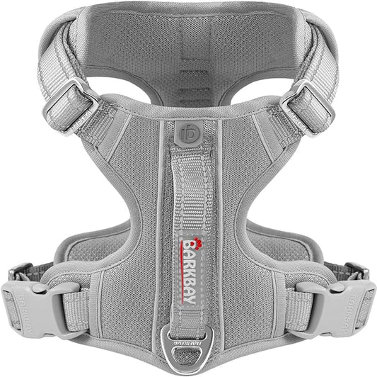 BARKBAY Dog Harness No Pull with ID Tag Pocket - Heavy Duty, Reflective, Easy Control for Large Dogs(Grey,M)
