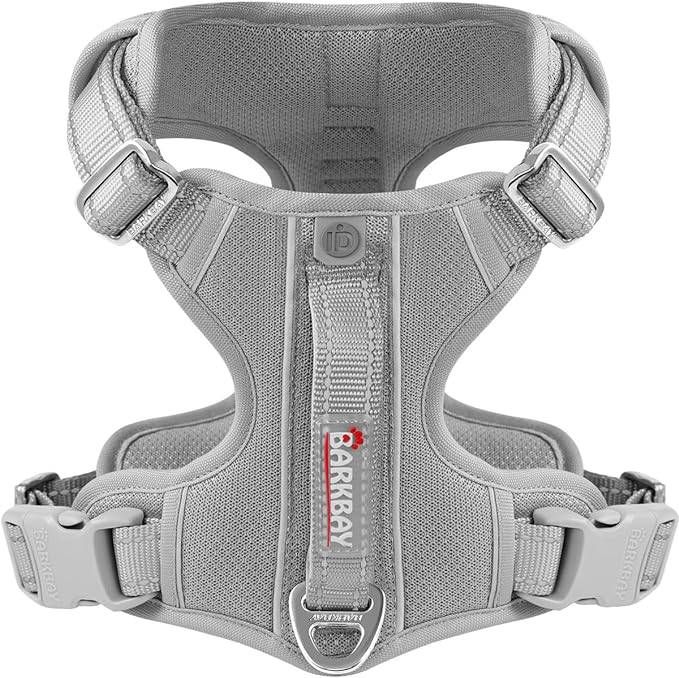 BARKBAY Dog Harness No Pull with ID Tag Pocket - Heavy Duty, Reflective, Easy Control for Large Dogs(Grey,S)