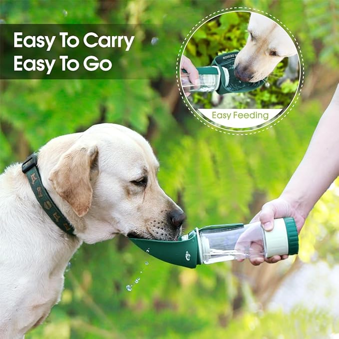 SUPERDESIGN Green Dog Water Bottle Portable with Food Container, Dog Travel Water Bottle Easy-to-Use, Leak-Proof Design Pet Water Bottle Ideal for Travel,Hiking and Dog Walking Accessories
