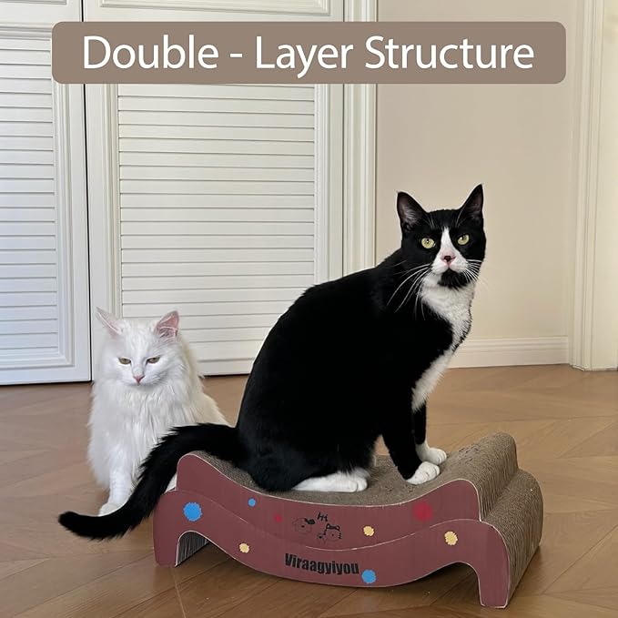 Cat Scratcher, Cat Scratching Board, Cat Scratcher Set, Scratch-Resistant Cat Scratching Post Large (20L X 4H in.) and Small (16.5L X 2.5H in.), Corrugated Cardboard