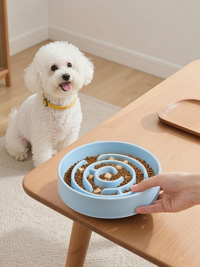 Slow Feeder Dog Bowls, Ceramic Dog Bowl with Anti-Slip, Slow Feeder & Non-Slip Design, Boredom and Anxiety Reducer, Suitable for All Breed Dogs and Cat (Ceramic-Blue)