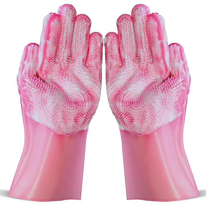Dog Washing Gloves -Dog Bath Brush - Dog Bath Gloves - Dog Shampoo Brush - Pet Grooming Gloves -Cat Grooming Supplies_ Dog Bath Supplies(1 Pair Pink