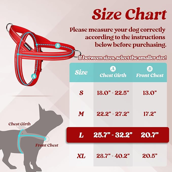 rabbitgoo Dog Harness No Pull, Quick Fit for Large Dogs with Soft Padded Handle, Chest Adjustable Reflective Pet Vest, No Choke Escape Proof for Walking Training, Red L