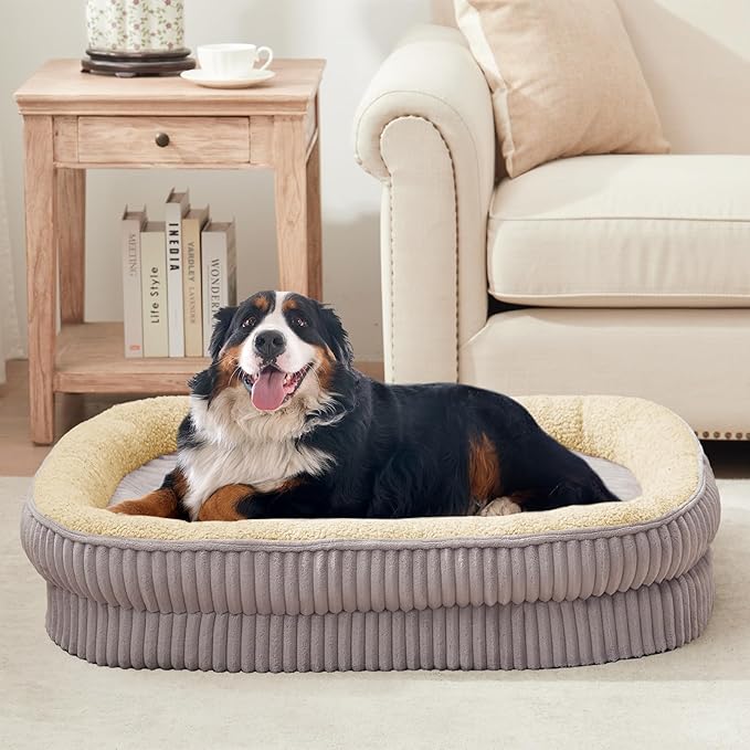 Orthopedic Dog Bed for Extra Large Dogs Breeds, High Density Egg Crate Foam Dog Sofa Beds,Oval Kennel Bed, Pet Couch Bed with Four Sided Bolster, Removable Washable Cover& Non-Slip Bottom