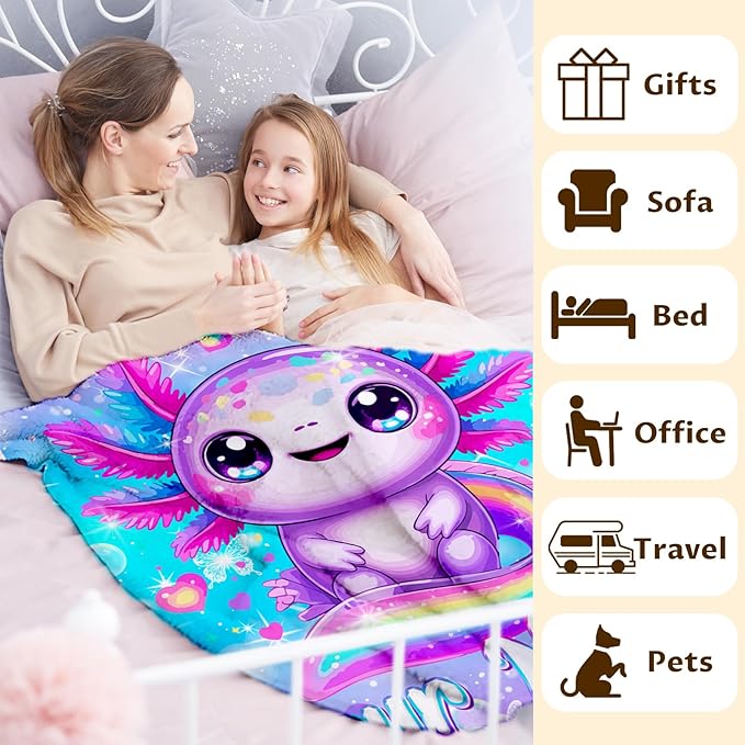 Girls Blanket Personalized Throw for Toddler Kids, 30x40 Inches Lightweight Soft Cute Custom Rainbow Animal Throw Blankets for Sofa Couch Bed Daughter Birthday Gift