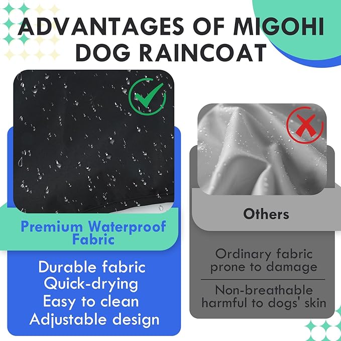 MIGOHI Dog Rain Coat, Hooded Rain Jacket for Dog | Adjustable Hood and Hind Leg Straps Dogs Rain Coat, Reflective Strap for Night Walking, Black, XL