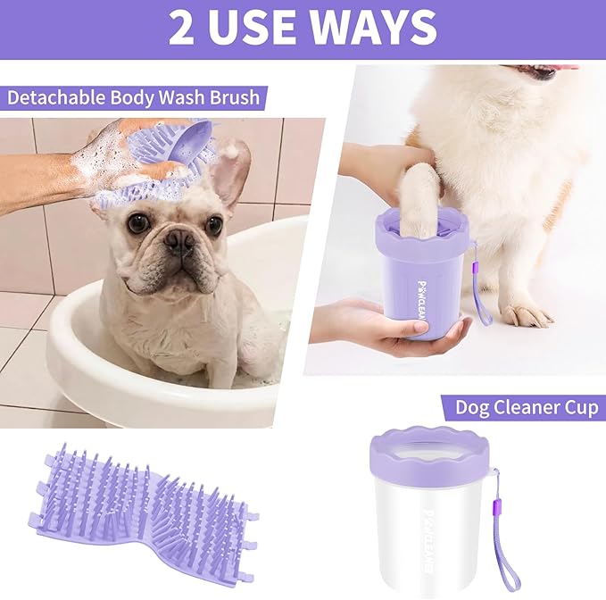 Dog Paw Cleaner, Washer, Muddy Pet Foot Cleaner for Small Medium Large Breed Dogs/Cats (with 3 absorbent towel) (Purple, Small)